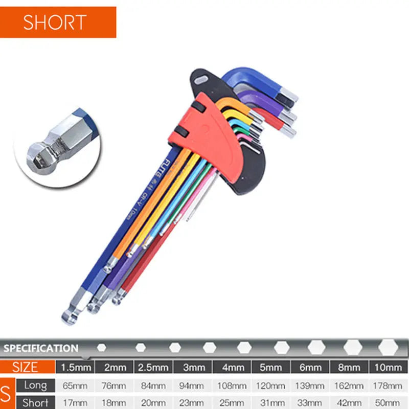 Hex Key Set Allen Wrench Long Arm 1.5-10mm Hexagon Spanner