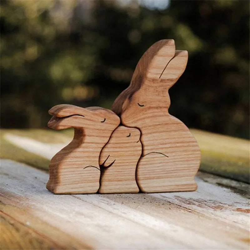 Cute Animal Family Mother's Day Gift Wooden Statue Desktop Ornament Office Home Decoration Accessories Room Decor Dekoration