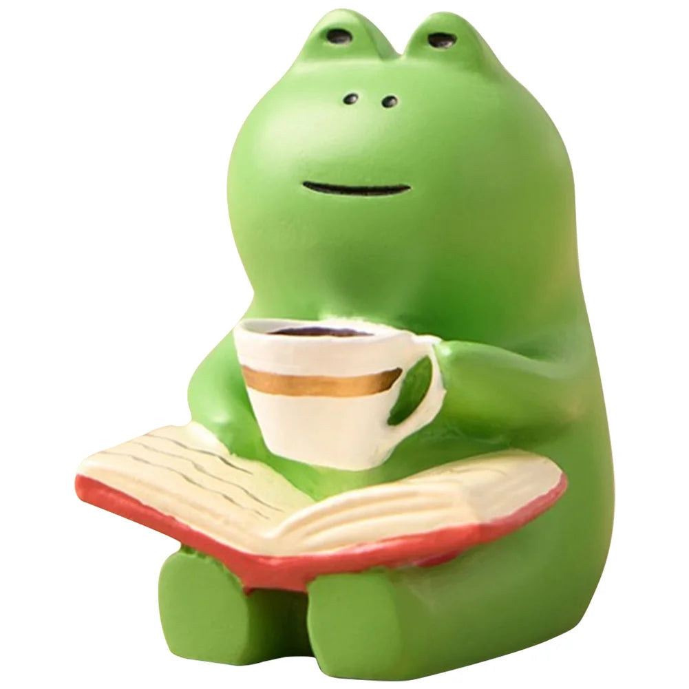 Handmade DIY Micro Rocking Chair Rocking Chair Design with Book Coffee Cute Frog Fat Miniature Home Bedroom Office Decoration