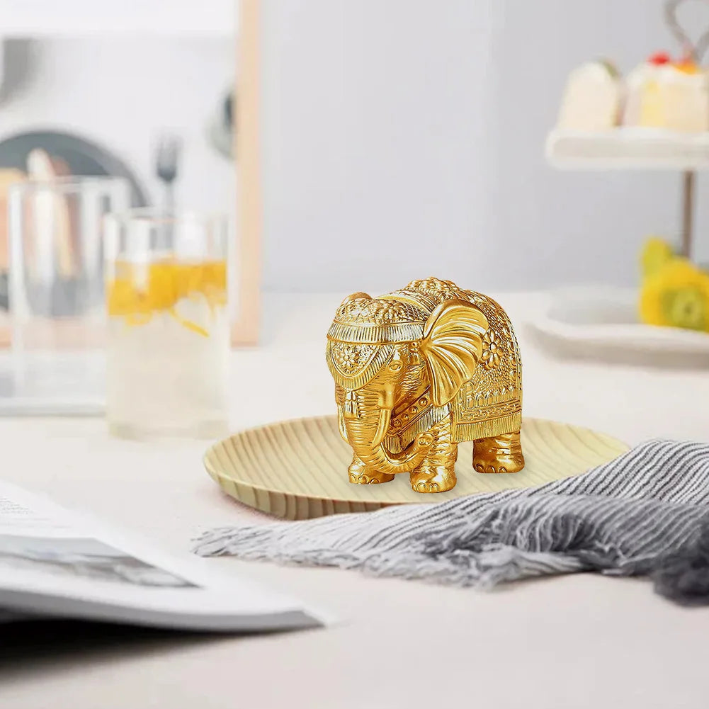 Gold Elephant Statue Wealth Lucky Elephant Figurine Bookshelf TV Stand Decor Elephant Statue Collectible Figurine Elephant Decor