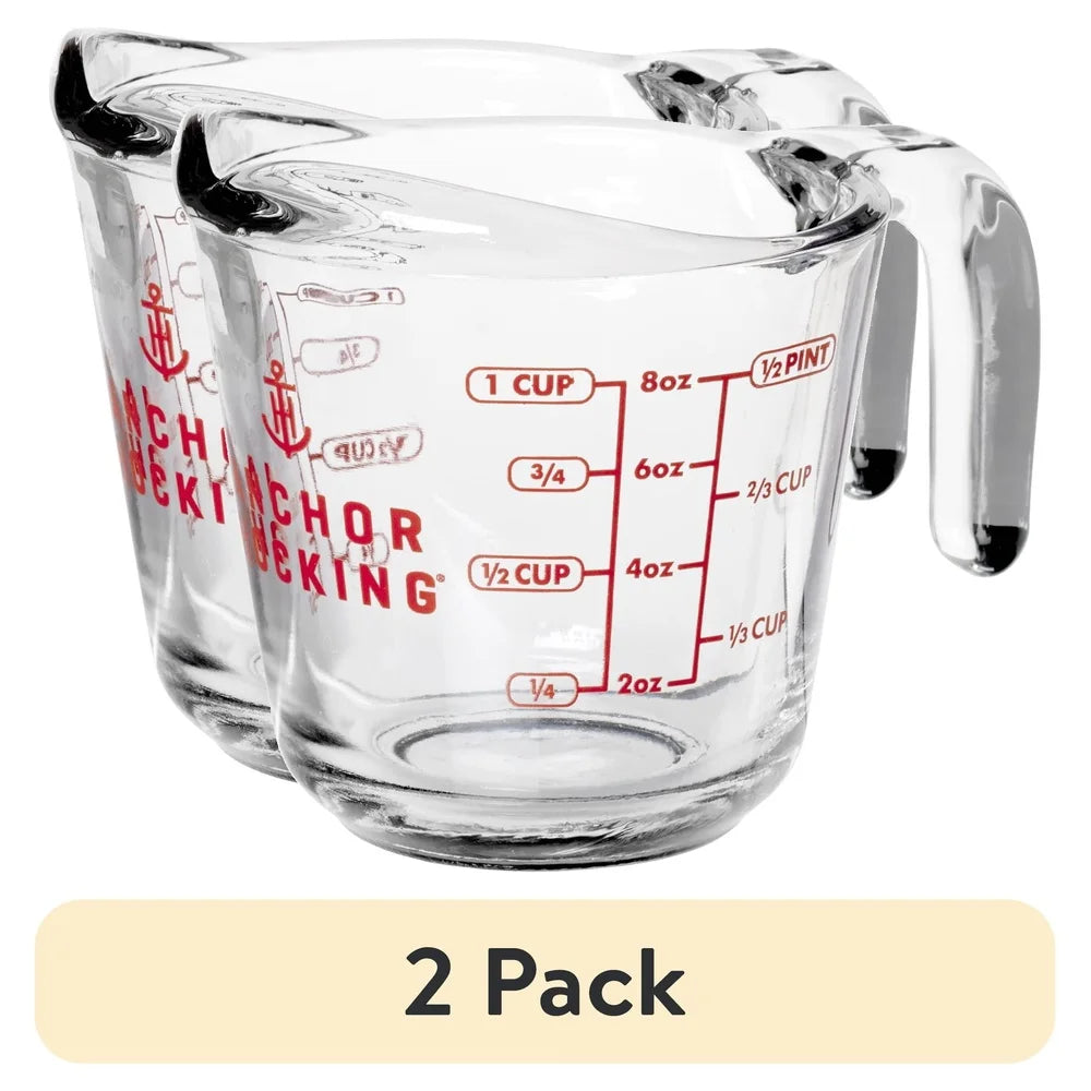 2 Pack Glass Measuring Cups 8oz Oven Microwave Dishwasher Safe Etched Metric Imperial Lines Easy Pouring Kitchen Tool