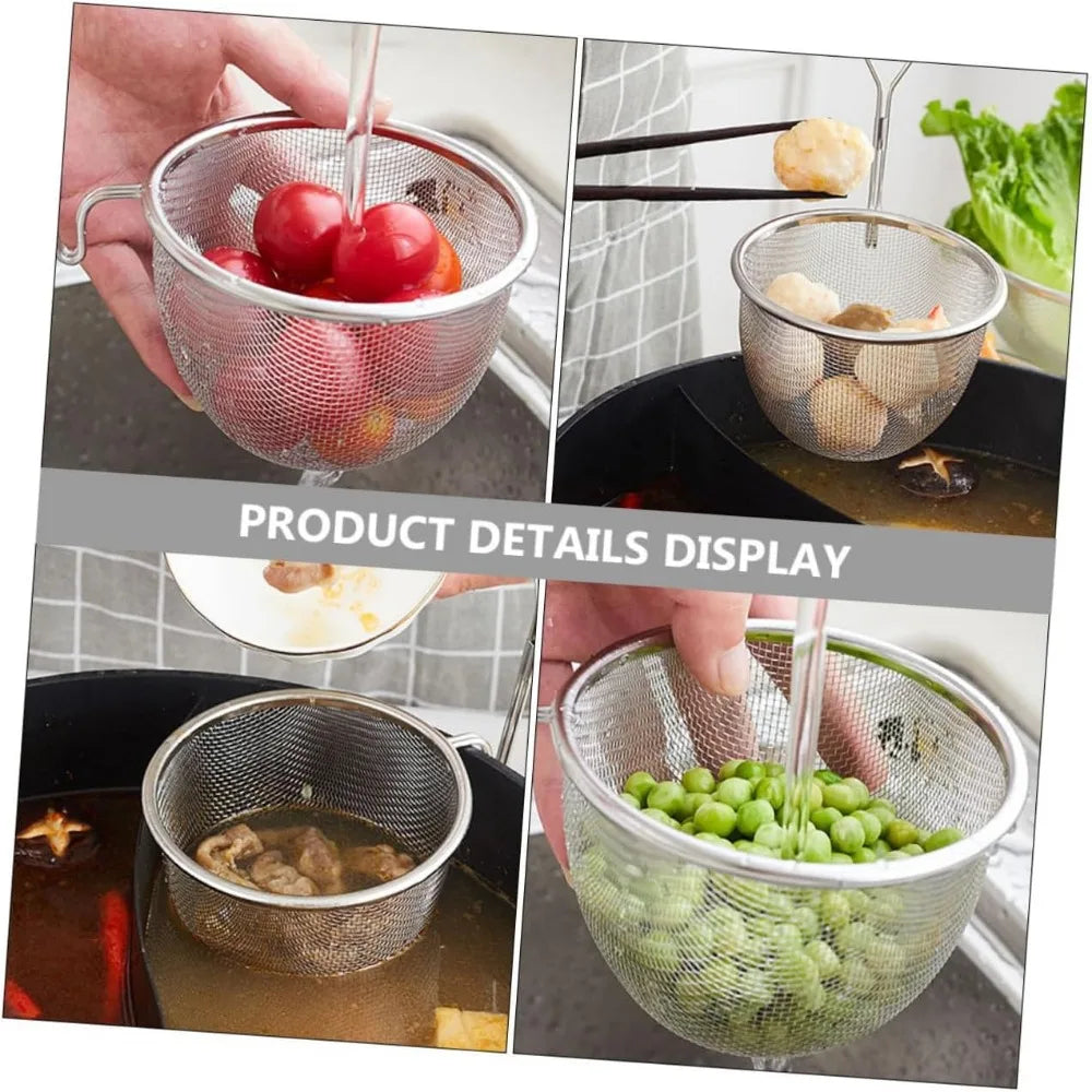 Noodle Colander Long Handle Stainless Steel Strainer Vegetable and Food Filtering Kitchen Accessory