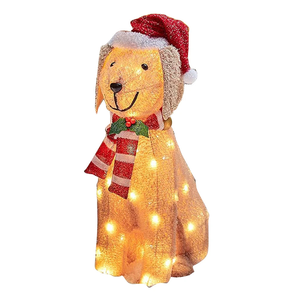 Mimic Dog Shape Sign Waterproof Light Up Puppy Figurine Wearing Xmas Hat Acrylic for Home Garden Front Pathway Walkway