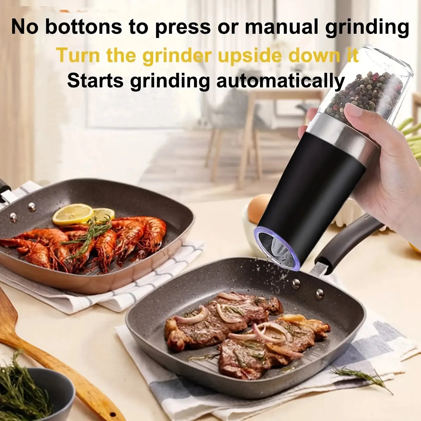 2-piece Automatic Seasoning Grinder, Adjustable Thickness,Battery powered, used for grinding spices such as pepper and sea salt