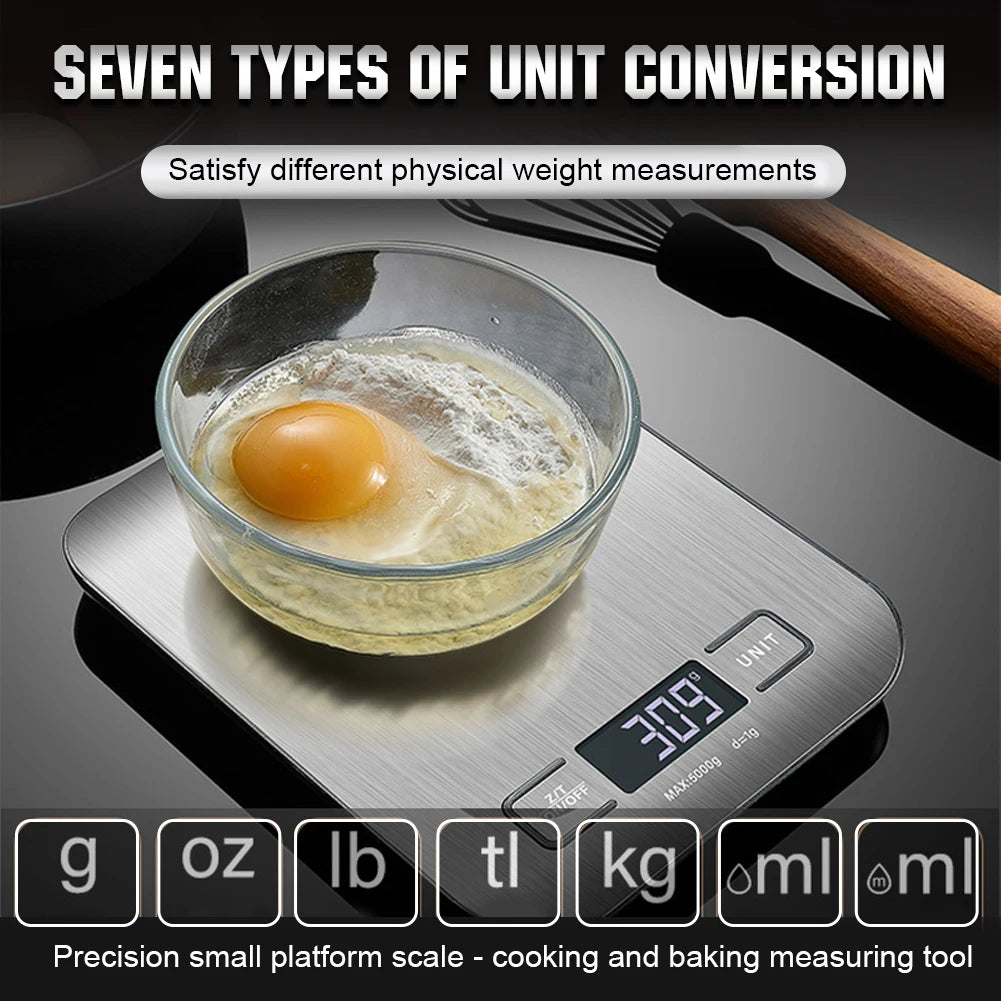 10kg Kitchen Digital Scale USB Charging LCD Display Stainless Steel Electronic Scales Jewelry Food Snacks Weighing Baking Tools