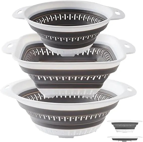 3 Pcs Collapsible Colander and Strainer,Silicone Strainer Colanders & Food Strainers,for Vegetable and Fruit, Kitchen Essential