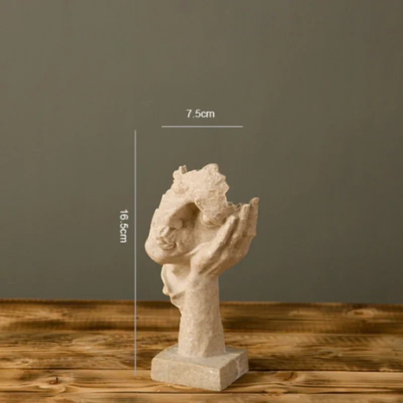 17cm Home Decor Abstract Silence Is Gold Figurine Resin Hand Face Silent Men Statue Sculpture Home Office Living Room Decoration