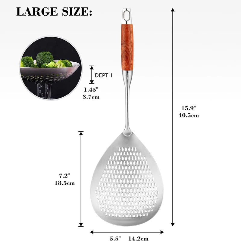 Stainless Steel Fine-Mesh Skimmer - Short Handle Scoop Strainer for Dumpling Soup, Stew & Cooking kitchen utensils