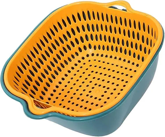 2 in 1 Plastic Vegetable Washing Basket, Carry Large Number Ingredients and Fruits, Multiple Drain Basket Kitchen Fruit Washing