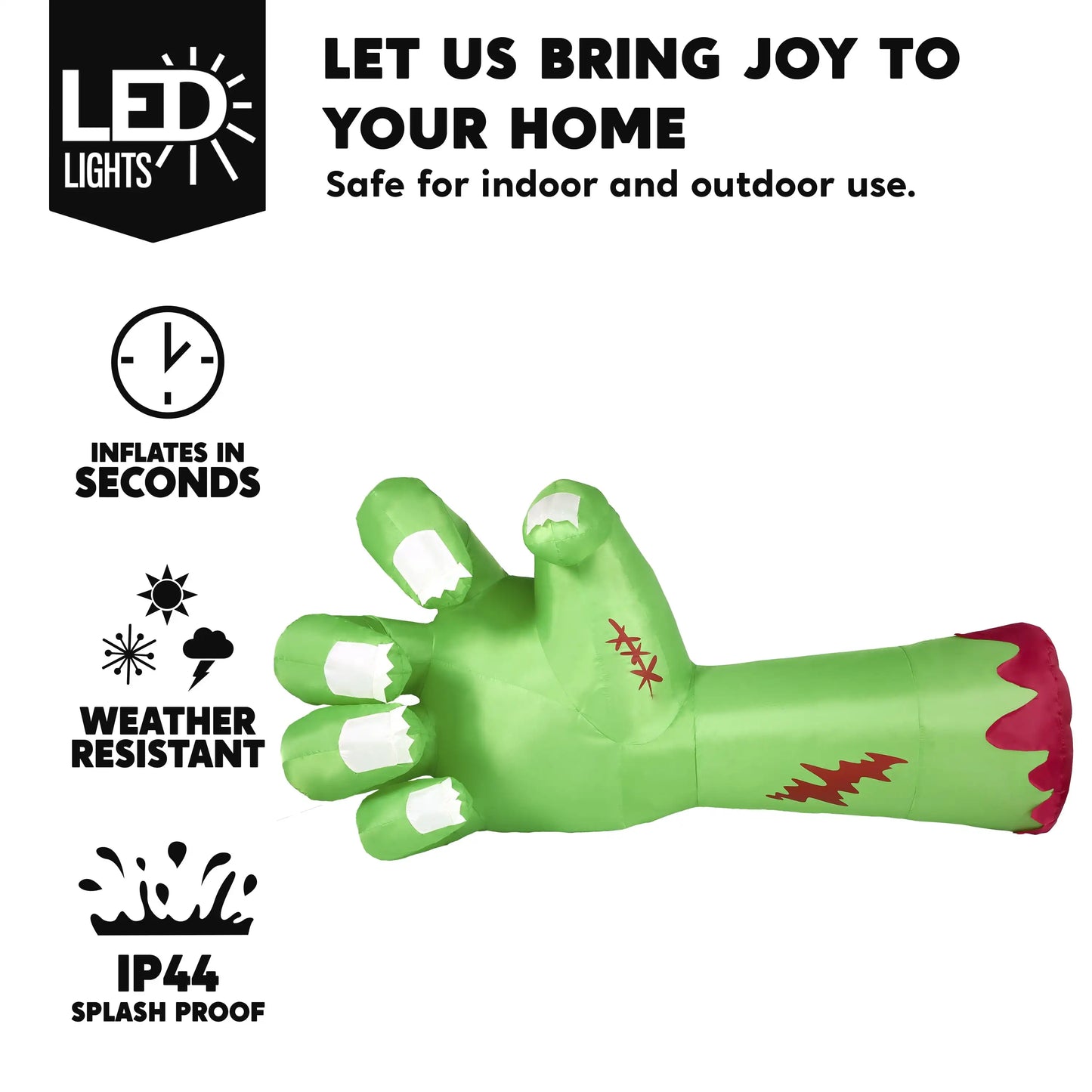 Joyfy 9ft Halloween Inflatables Broken Hand Giant Zombie Arm Outdoor Decoration with Built-in LEDs Scary Green Giant Hand