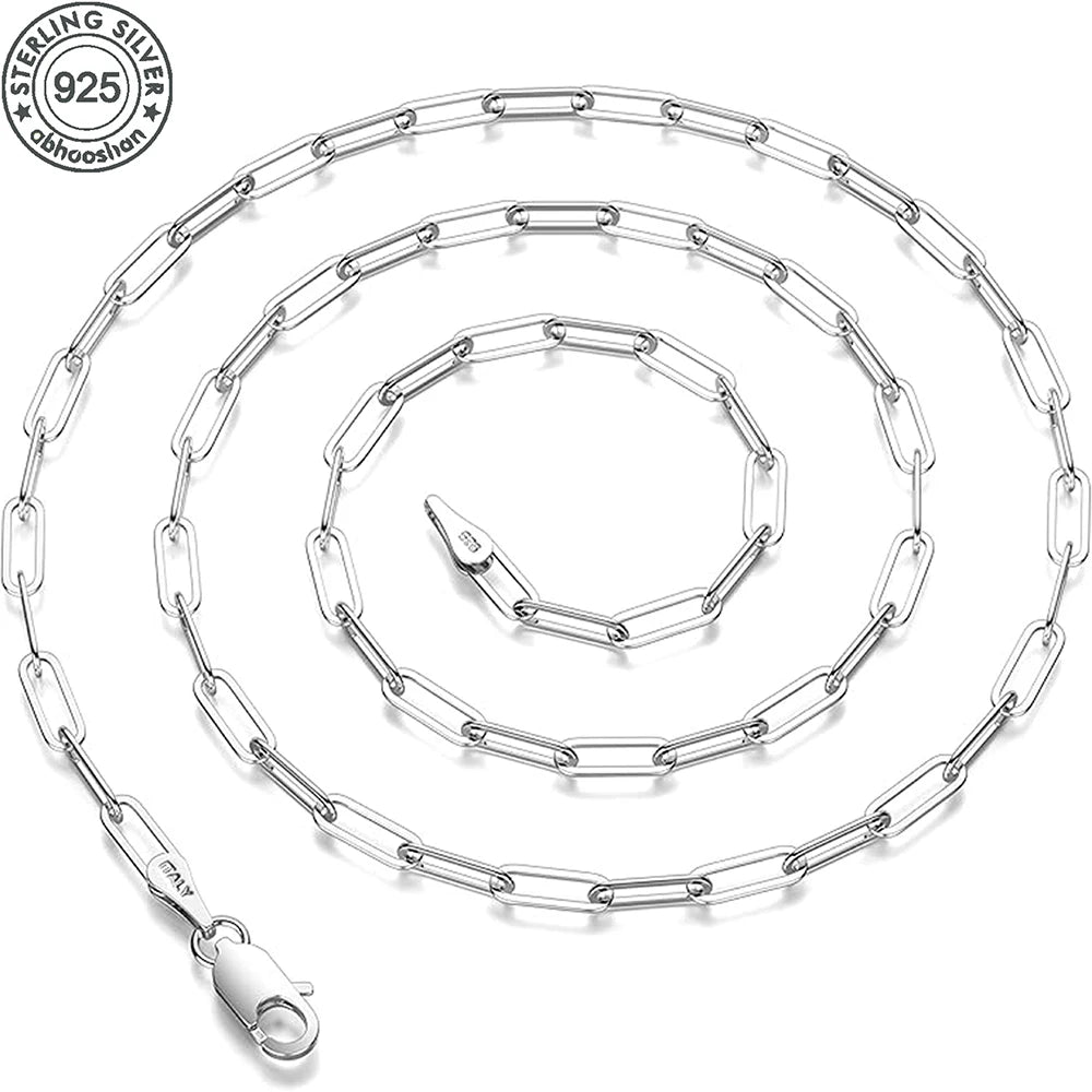 New 925 Sterling Silver Paperclip Neck Chain Basic Link Chain Necklace for Men Women Fine Jewelry Party Gifts Ships from USA
