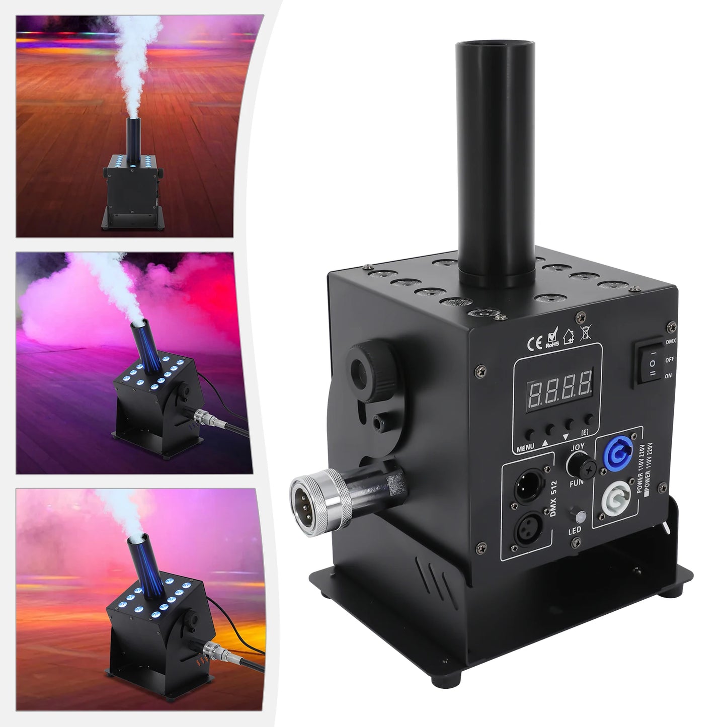 CO2 Fog Machine 110V with 12 LEDs 19.69-26.25ft Jet Effect, DMX Controlled for Parties, Stage, Halloween