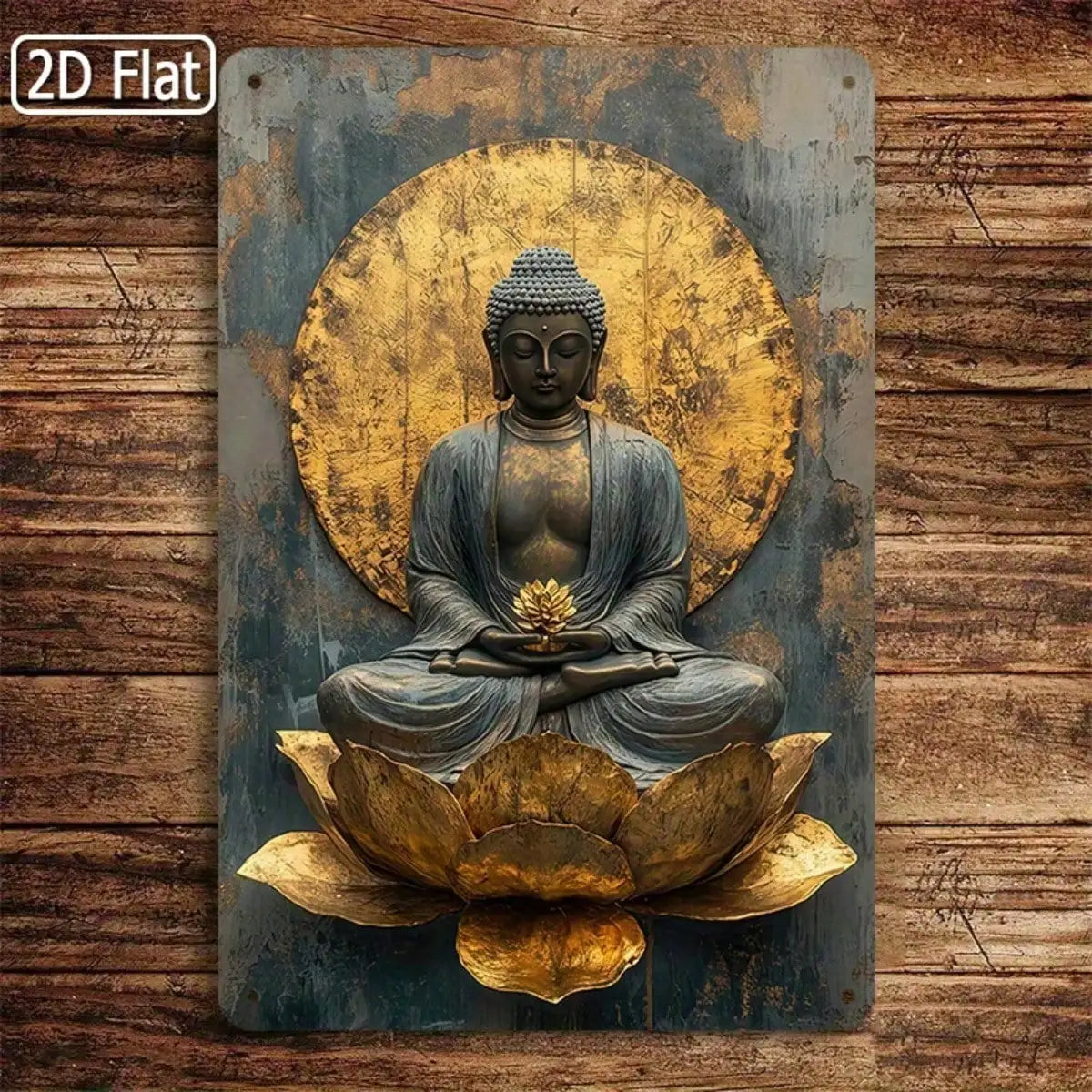 1PC Tin Sign Buddha Meditation - Zen Space/Home Decor, Golden Wall Art, 8x12 Inches / 20x30 Cm