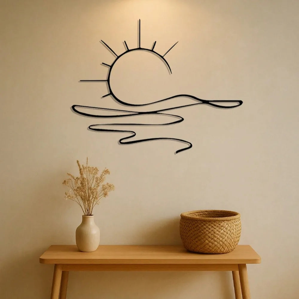Minimalist Sunrise Metal Wall Art - Abstract Sun Line Wall Decor for Modern Home, Elegant Housewarming Gift Idea for Living Room