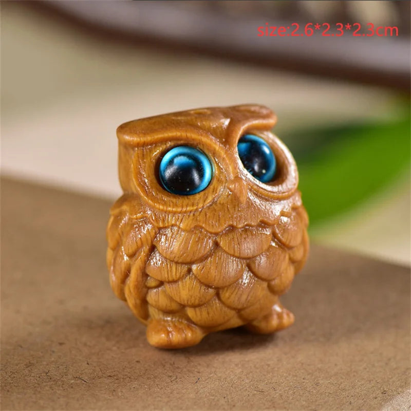 Mini Wood Carving Owl, Green Sandalwood Ornaments, Lovely Creative DIY Pendant, Table Decoration, Children's Commemorative Gifts