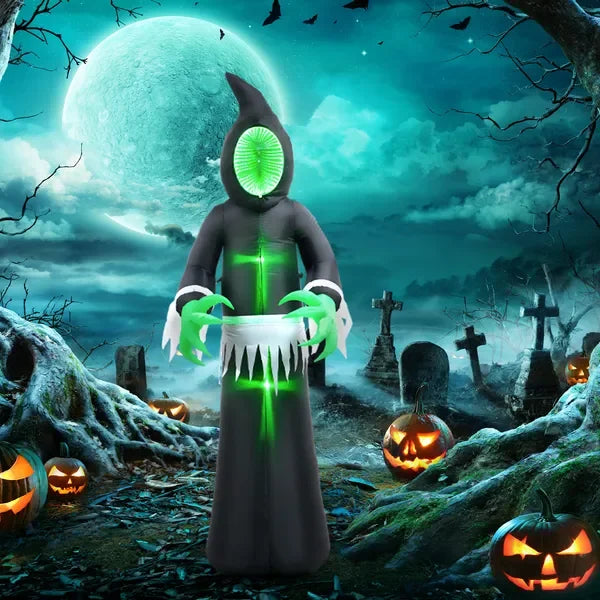 HOMCOM 8ft Inflatable Halloween Mirror ace Ghost, Blow Up LED Display for Garden Indoor Outdoor