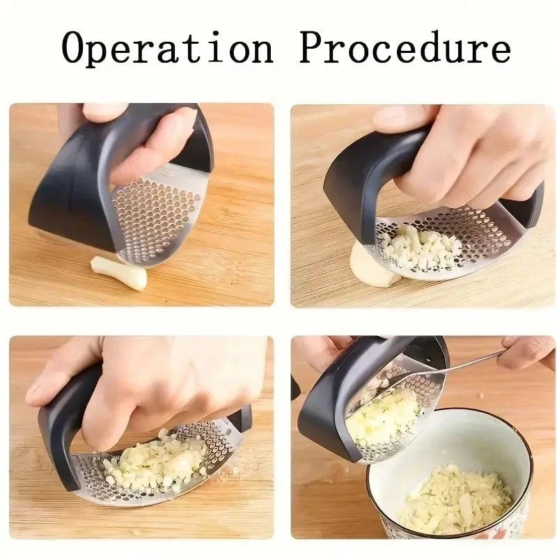 Stainless Steel Garlic Press Tool – Manual Garlic Crusher & Squeezer, Heavy Duty Kitchen Gadget for Easy Garlic Mincing