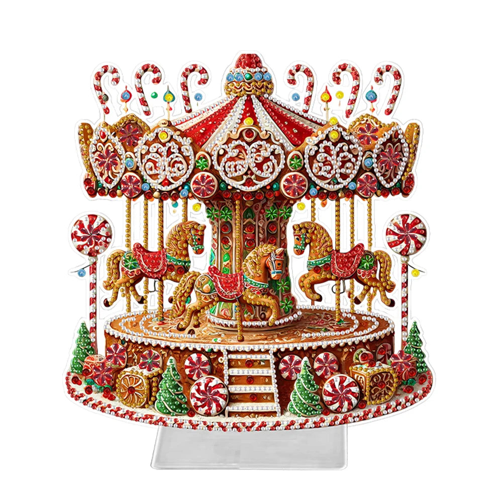 Acrylic Christmas Special Shape Merry-go-round Rhinestones Desktop Ornaments Diamond Painting Desktop Decors for Adults Beginner