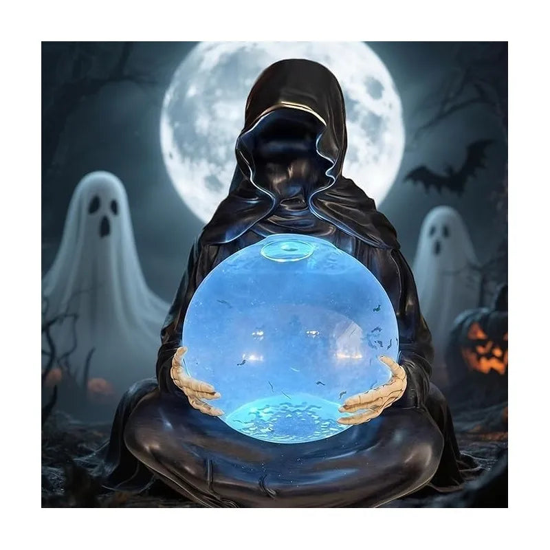 The Death God's Crystal Ball Lights Gothic Liquid Motion Water Glitter LED Light Grim Reaper Water Globe Halloween Home Decor