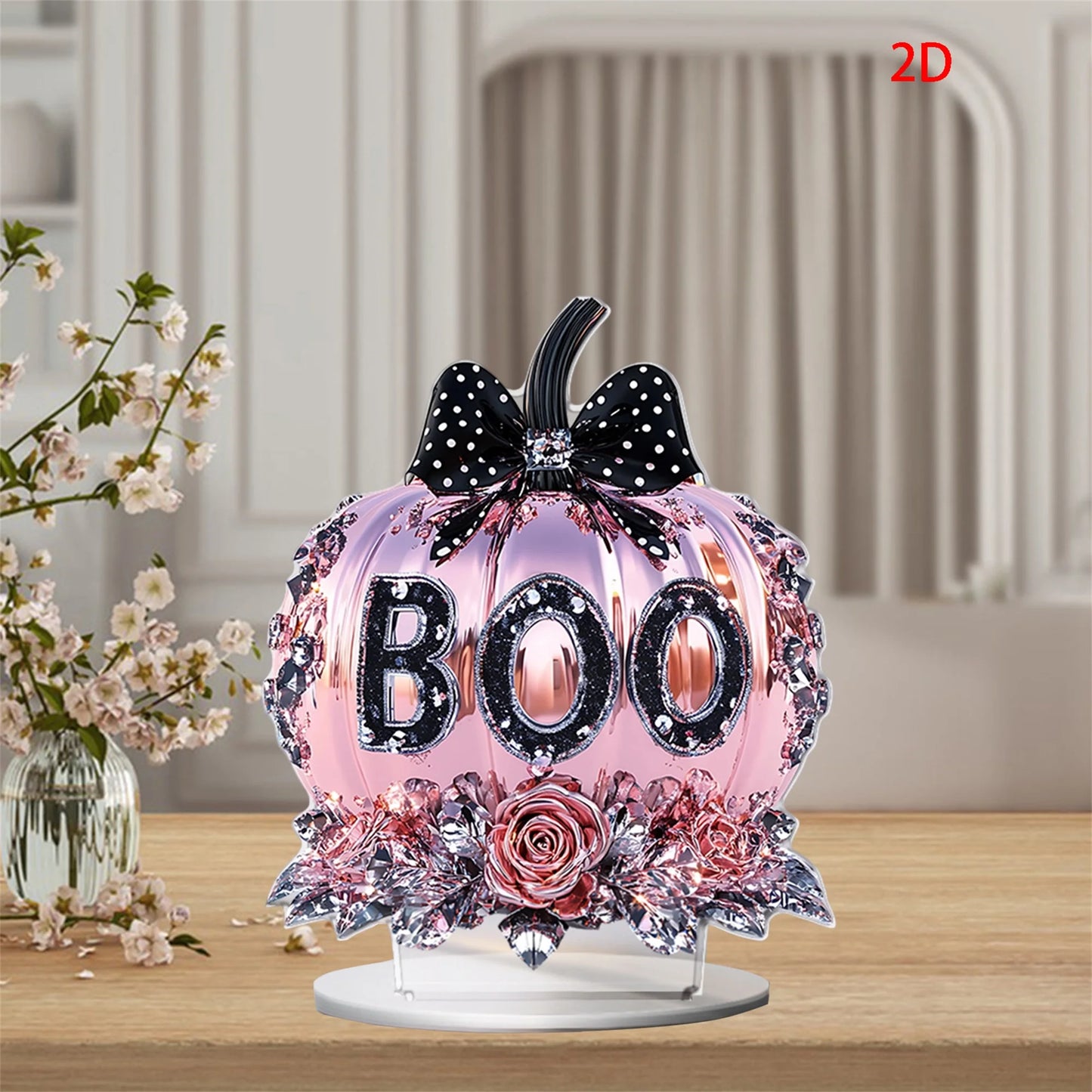Halloween Party Decorations Spooky Acrylic Crystal Pumpkin 2D Flat Statue Ornament Table Centerpiece for Home Décor
