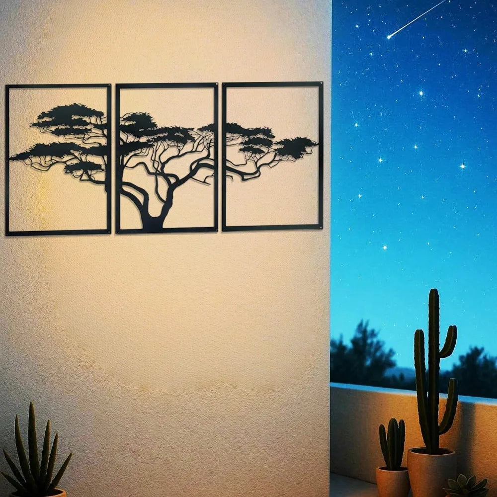 Premium 3-Piece Tree of Life Metal Wall Art Set - Elegant Black Bohemian Wall Decor for Living Room, Bedroom, Office, Bathroom