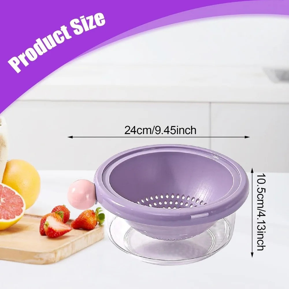 Kitchen Strainer Colander Bowl Drain Bowl Double Layer Home Multifunctional 2 in Colander Set for Food Mixing Salad, Violet 24x1