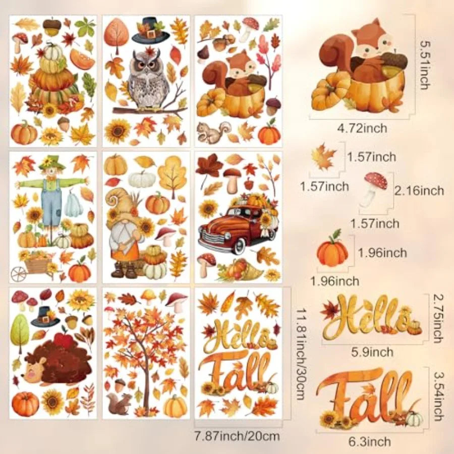 150 Pcs Fall Window Clings for Thanksgiving Decorations Autumn Seasonal Window Stickers with Pumpkins and Maple Leaves Ideal fo