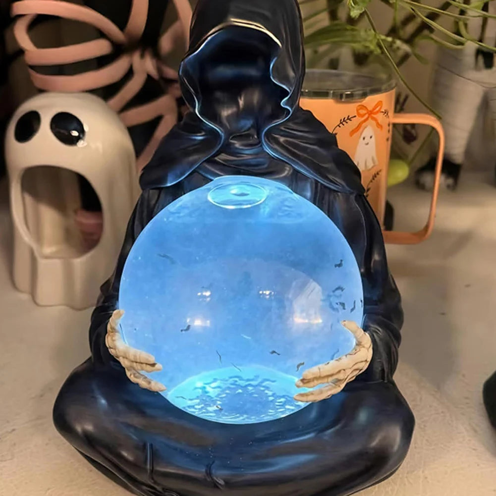 The Death God's Crystal Ball Lights Gothic Liquid Motion Water Glitter LED Light Grim Reaper Water Globe Halloween Home Decor