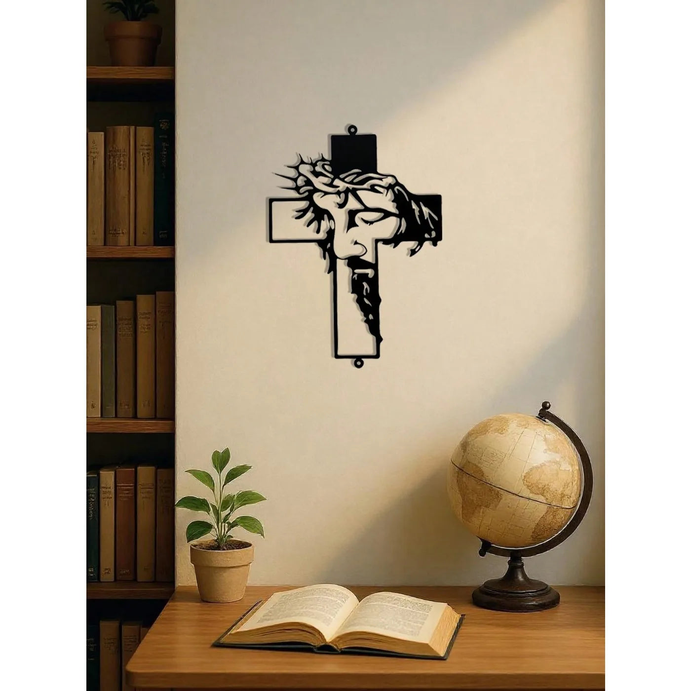 11.8 Inch Jesus Metal Cross Wall Sculpture – Rustic Christian Decor – Halloween, Christmas Gift