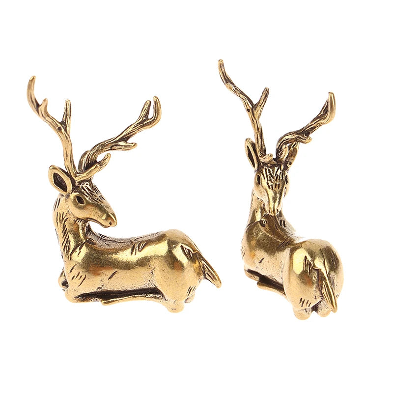 1Pc Retro Brass Christmas Elk Miniature Figurine Festival Decoration Accessories Mini Deer Statue Desktop Ornament Decors