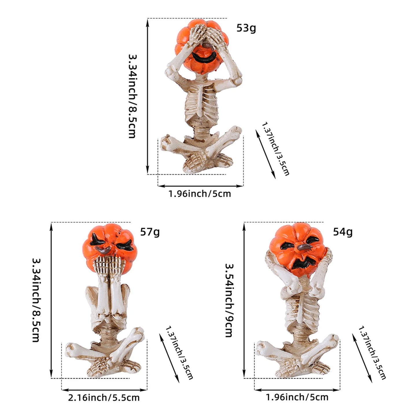 3pcs Halloween Pumpkin Skeleton Yoga Meditation Skull Decor Pumpkin Head Figurine for Home Desk Office Zen Decorations
