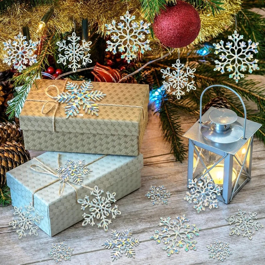 36 Pack Christmas Ornaments Snowflakes Decorations Iridescent Plastic Snowflakes Hanging Decorations for Winter Holiday Christm