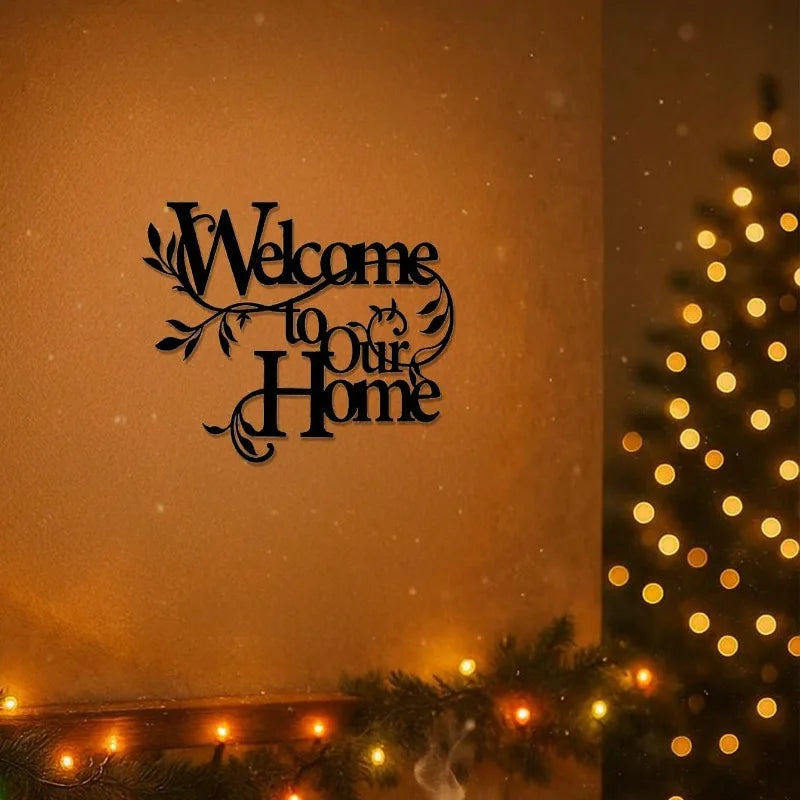 1PC Metal "Welcome To Our Home" Wall Sign - Decorative Pendant for Porch, Living Room, Garden Yard Gate