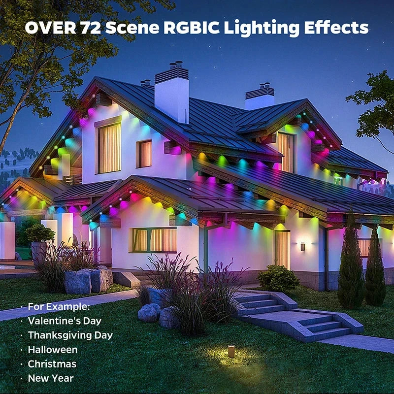 Permanent Outdoor Eaves Light Intelligent RGBIC 90M 180LEDs Eaves Light IP67 Waterproof For Christmas Halloween DIY Lighting