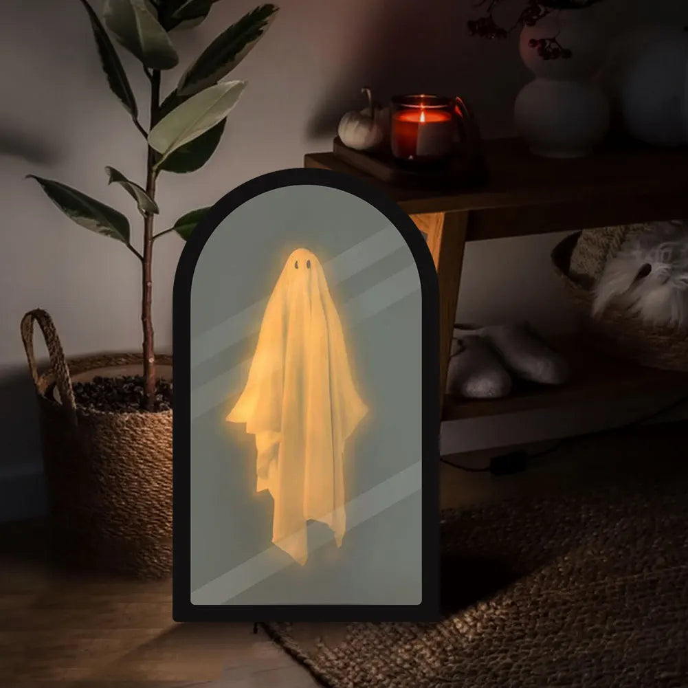NEW Ghost Mirror Halloween Decorations Night Light Spooky Apparition Halloween Hologram Ghost Mirror Prank Halloween Party Decor