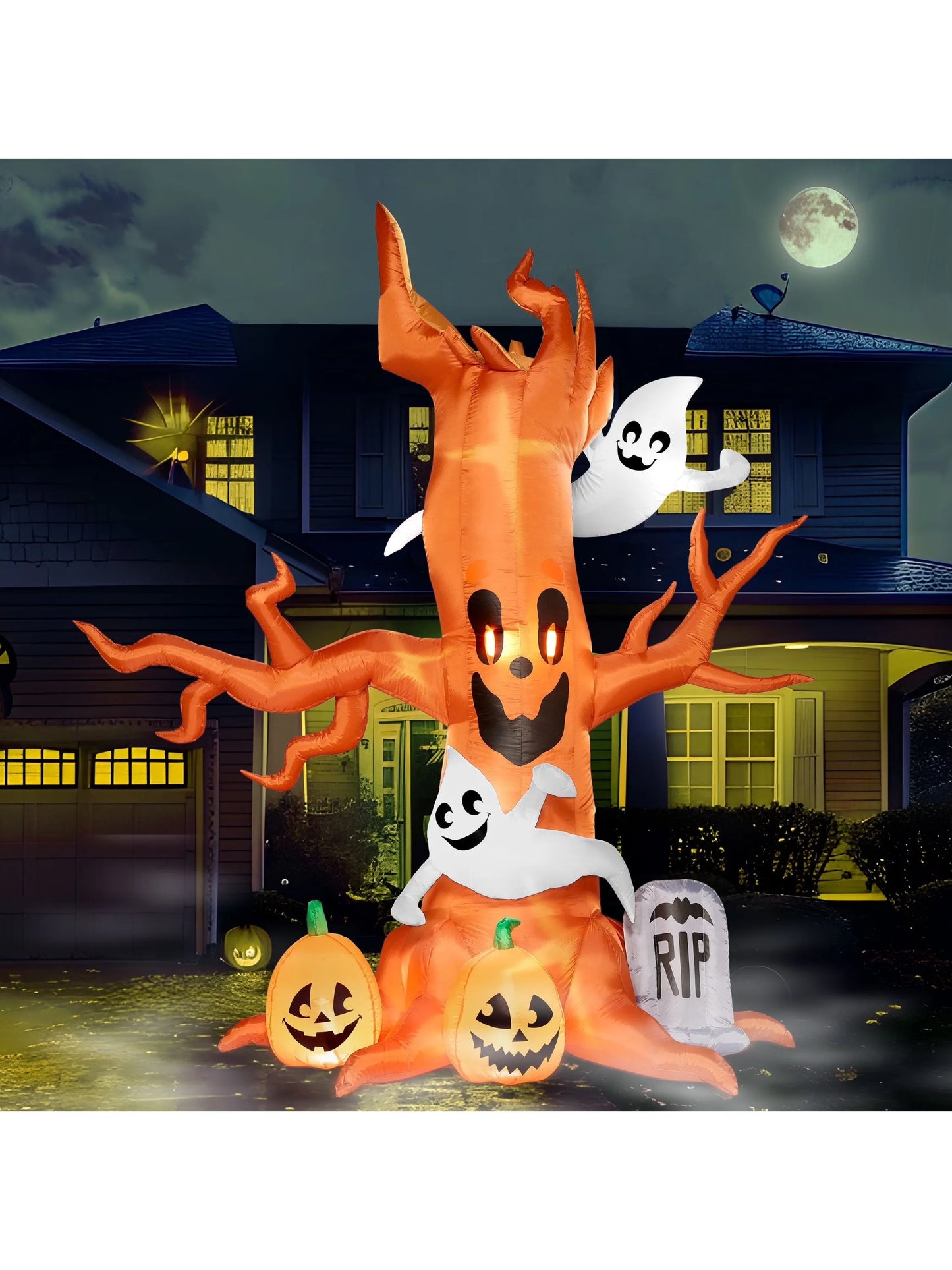 Joyfy 8 FT Halloween Inflatable Scary Tree Halloween Tree with Ghost and Build-in LEDs Blow up Yard Halloween Inflatables