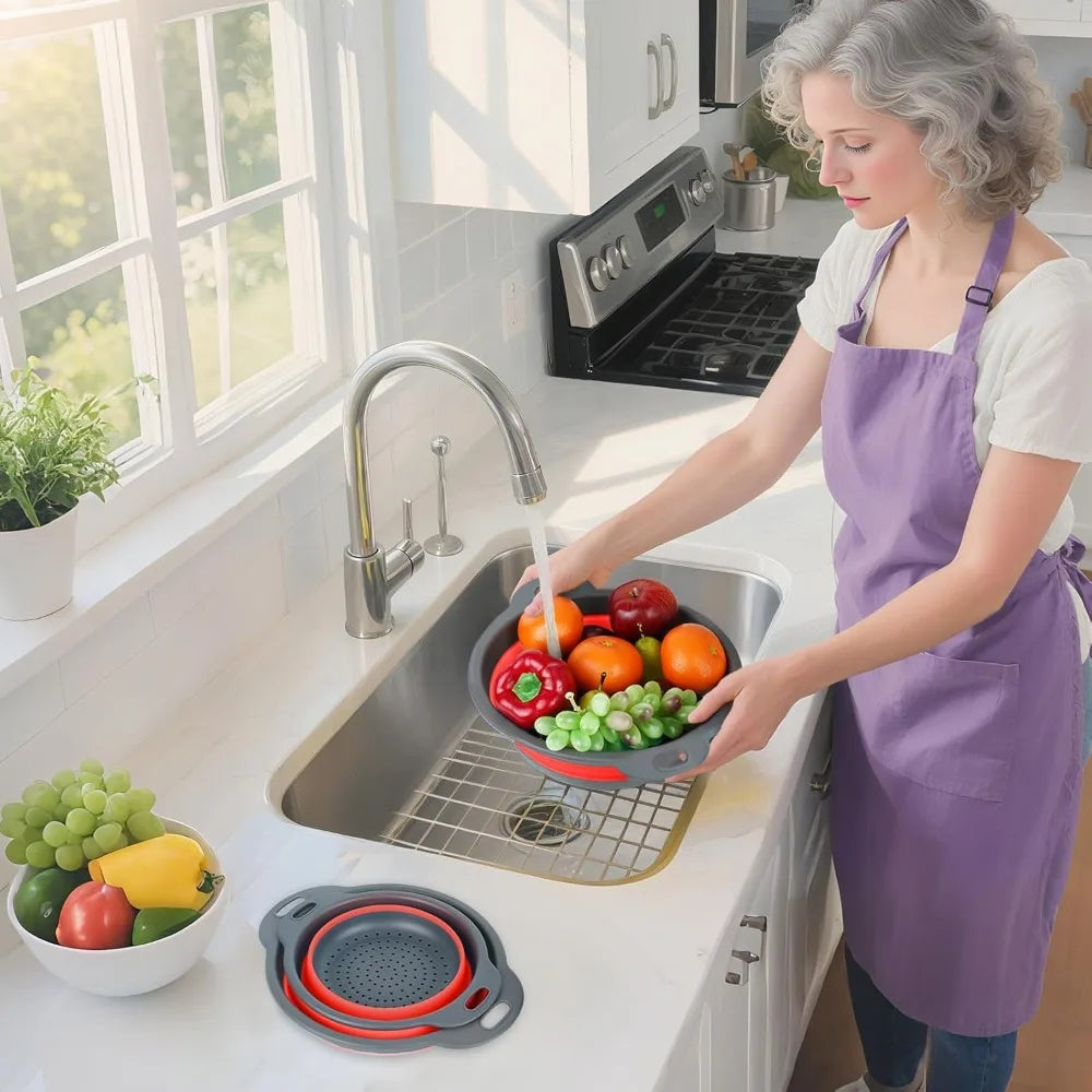 Collapsible Colander 3-Pack Set Space-Saving Foldable Kitchen Strainer with Non-Slip Base Durable Thickened PP+TPE Collapsible S