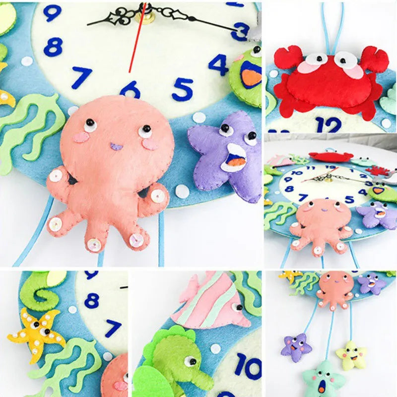 DIY Handmade Felt Making Tools Child Toys Wall Clock Cute Marine Clock For Kindergarten Home Bedroom Kitchen Decoration