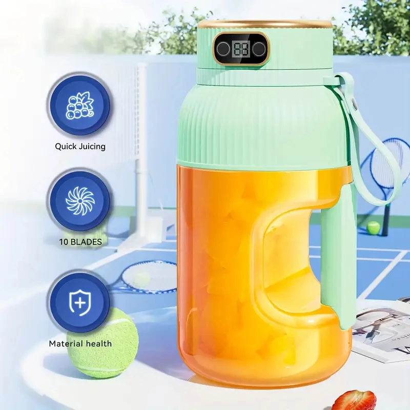 Compact USB-C Rechargeable 40oz Green Juicer Blender with Dual Lids Silicone Straw Quiet Operation and Easy Clean Design
