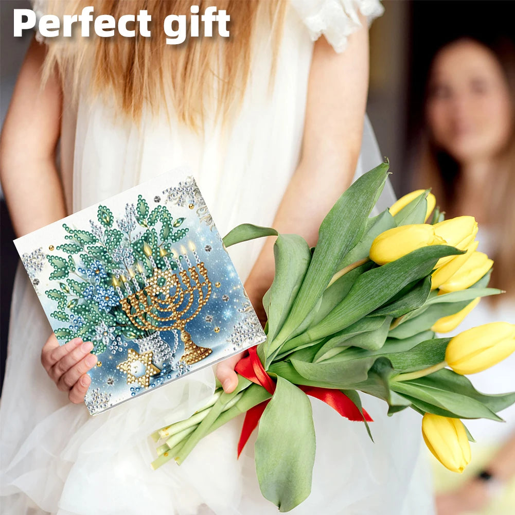 6PCS DIY Diamond Painting Greeting Card Set Hanukkah Pattern Diamond Art Greeting Cards for Birthdays Thanksgiving and Holidays