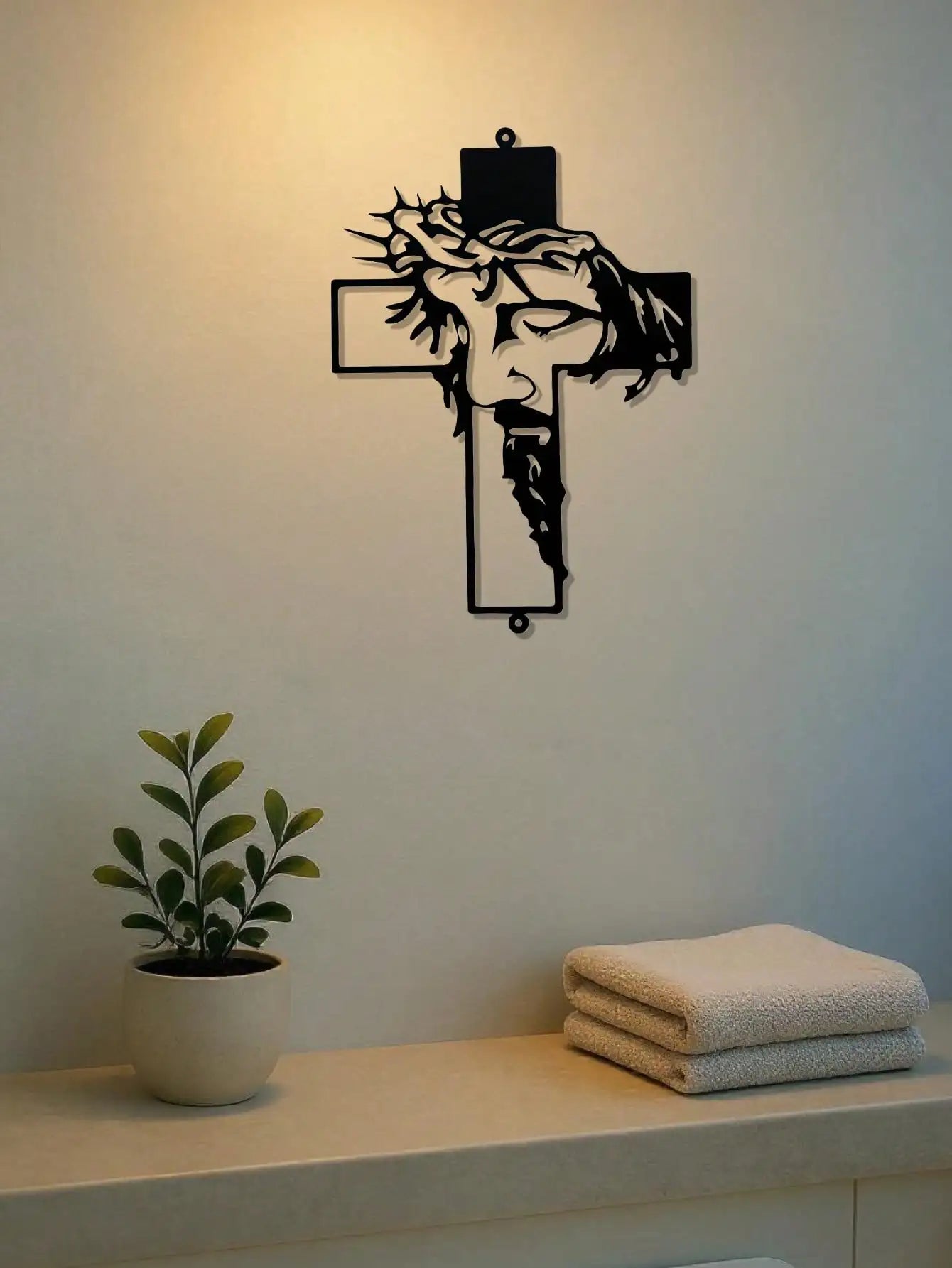 11.8 Inch Jesus Metal Cross Wall Sculpture – Rustic Christian Decor – Halloween, Christmas Gift