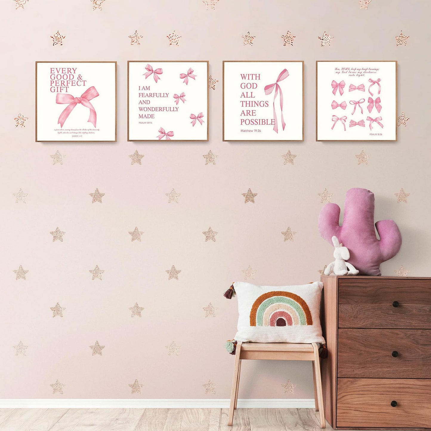 Set of 4 Elegant Bowknot Wall Art Pieces with Inspirational Quotes - Frameless Decor for Living Room Bedroom or Nursery