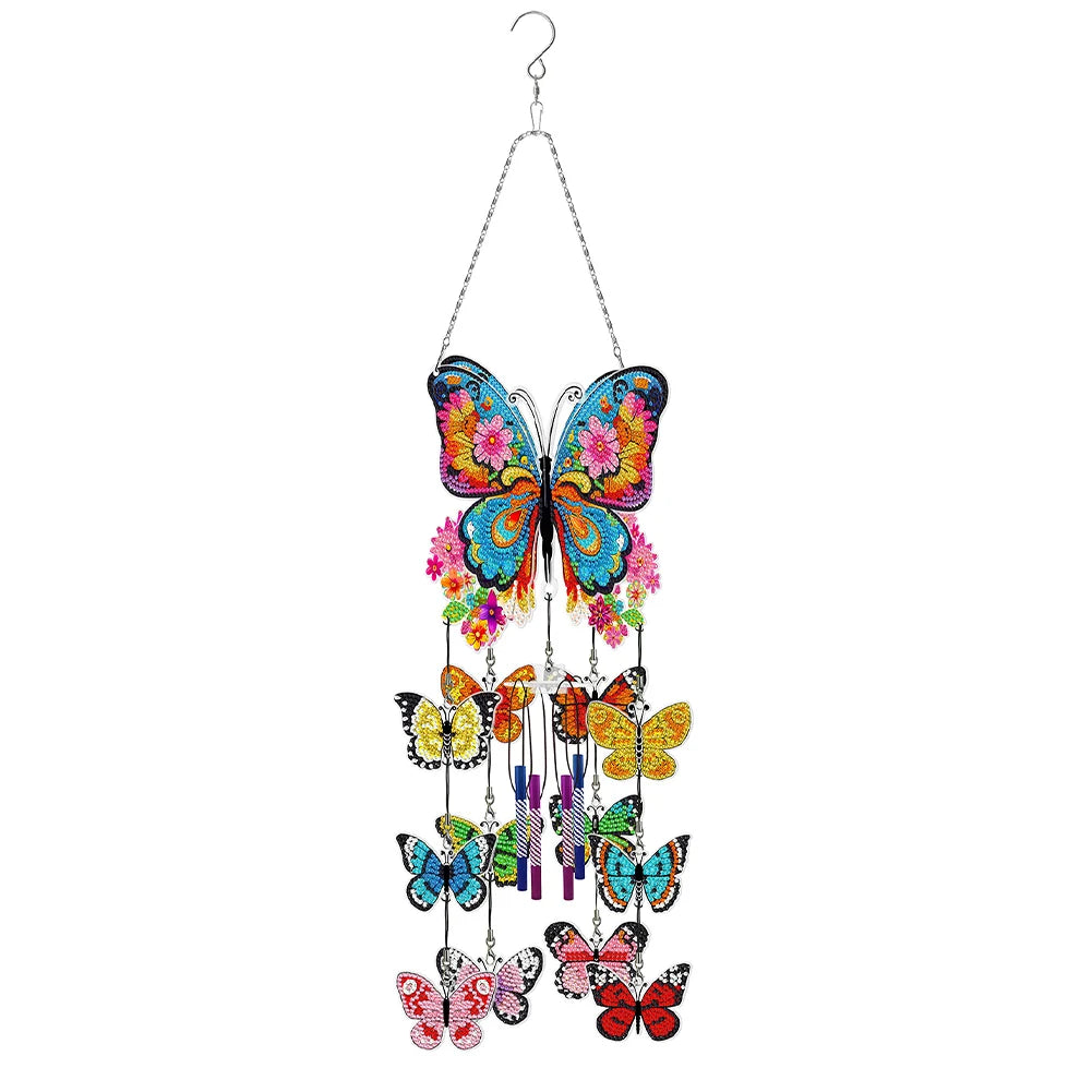 Double Sided Flower Butterflies Hanging Crystal Chime Ornament Wind Chimes DIY Diamond Kits for Garden Window Decor