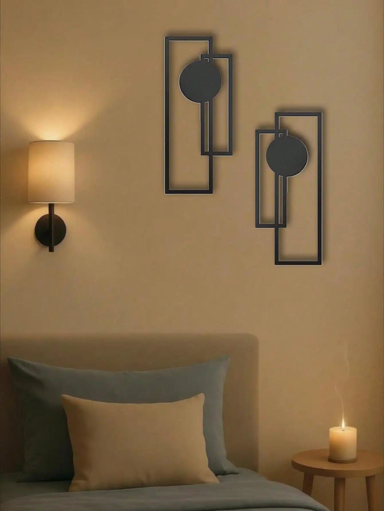 Minimalist Metal Wall Art – Geometric Rectangles & Circles: Modern Waterproof Home Decor, Gift & Halloween Accent