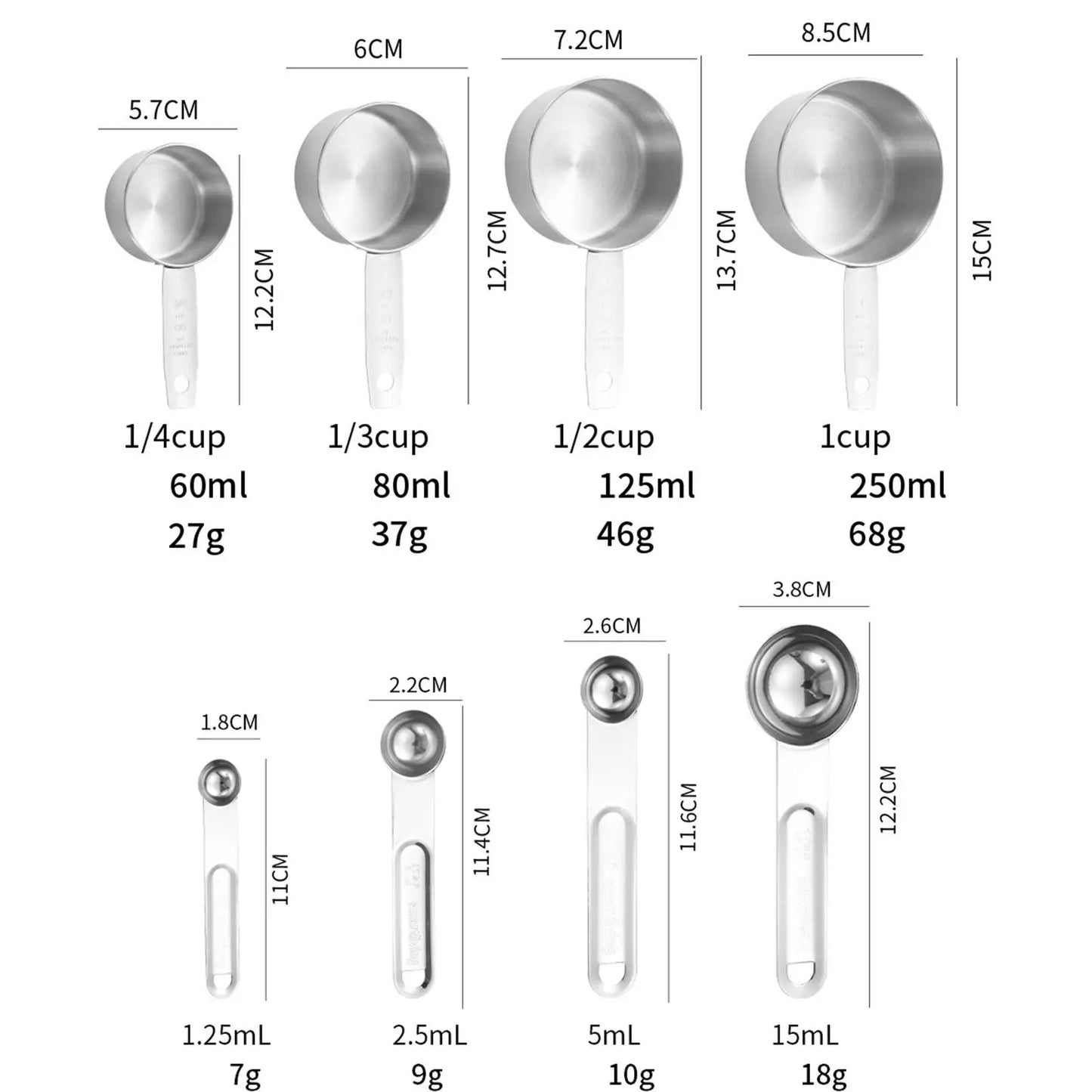 8x Measuring Cups and Spoons Set Tablespoon Kitchen Coffee Measure Set Measuring