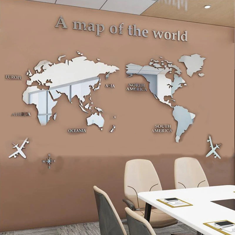 World Map Wall 3D Acrylic Wall Stickers Three-dimensional Mirror Stickers Bedroom Office Background Wall Decoration Stickers