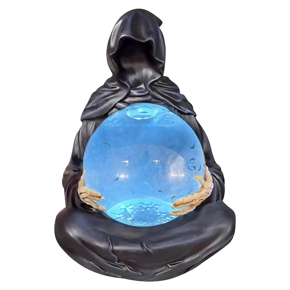 The Death God's Crystal Ball Lights Gothic Liquid Motion Water Glitter LED Light Grim Reaper Water Globe Halloween Home Decor
