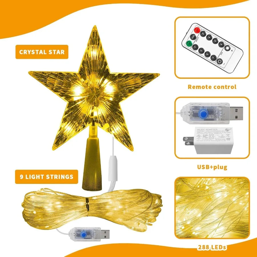 Christmas Lights Outdoor Outdoor Christmas Decorations Star String Lights 9.8Ft 288LEDs 8 Modes Waterproof Remote Control Tree