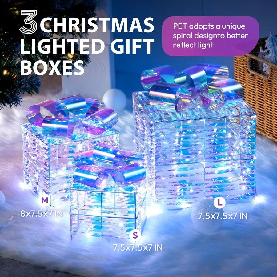 3 Pack 150 LED Lighted Gift Boxes Christmas Decorations Light Up Present Boxes for Indoor Outdoor Yard Home Decorations