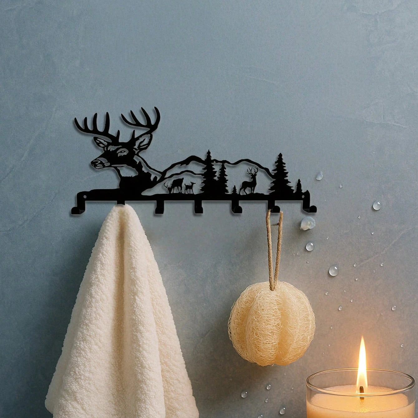 "Boho Deer & Forest Woodland Wall Key Holder – Rustic Entryway Organizer, Nature-Inspired Decor & Gift"